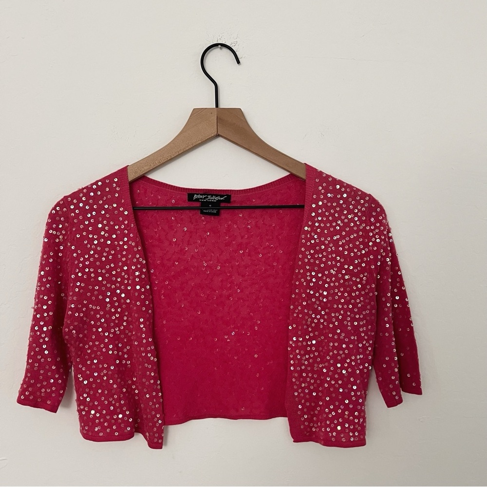 Vintage Betsey Johnson Pink Sequined Cropped Cardigan Shawl